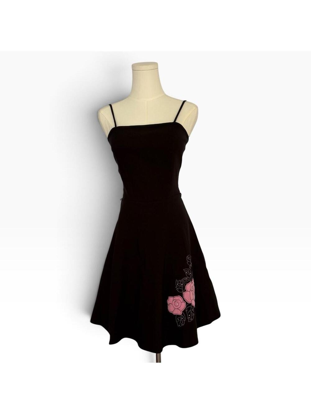 Y2K Papaya black dress with pink floral graphic on the side #floral #mini